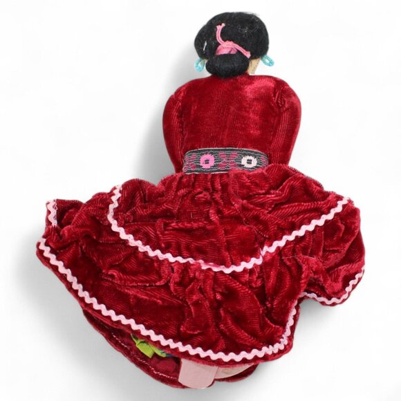Handmade Native American Doll With Red Velvet Dress Beaded Earrings & Necklace T - Picture 3 of 8